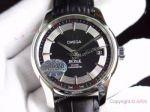 Swiss Omega De Ville Fake SS Black Leather Watch 8500 Movement
